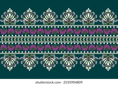 Tablecloth pattern,Ikat floral pattern,Ikat ethnic oriental pattern on  dark green background,vector illustration,Ikat border embroidery,Aztec style.design for texture,fabric,clothing,decoration,print