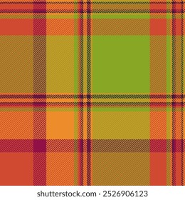 Tablecloth plaid check background, mexico pattern vector textile. Order tartan seamless fabric texture in lime and red colors palette.