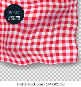 Tablecloth or plaid realistic vector illustration. Red gingham textile blanket on isolated transparent background. Abstract food menu background.