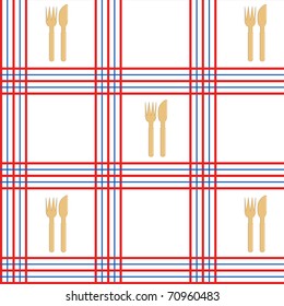 Tablecloth seamless , red and blue lines with knife and fork - vector illustration. You can use it to fill your own background.