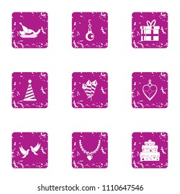 Tableful icons set. Grunge set of 9 tableful vector icons for web isolated on white background