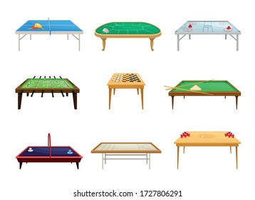 Tables for Board Games with Tennis Table and Billiard Table Vector Set