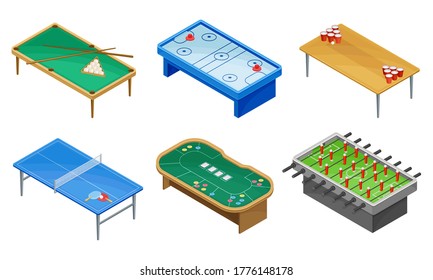 Tables for Board Games with Tennis Table and Billiard Table Vector Set