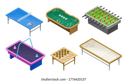 Tables for Board Games with Tennis Table and Air Hockey Table Vector Set