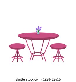 Tables and chairs. Furniture for a cafe, restaurant, kitchen, room. Collage concept for interior design. Cartoon style. White background. Close-up. Can be used in web design