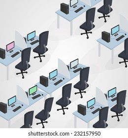 Tables and chairs for office computers.