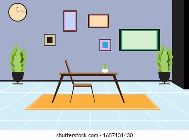 Tables and chairs. Used for seating while eating, with decorations of green plants, picture frames. The living room layout, the family room