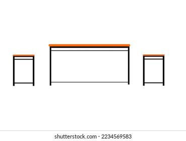 Mesas y sillas. Disposición del vector. Ilustración de mesas y sillas. Las piernas de mesa y silla están hechas de acero deformado. Las mesas y las sillas son de madera.