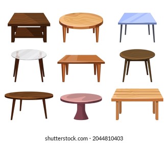 Tables furniture of wood, interior wooden desks - Shutterstock ID 2044810403