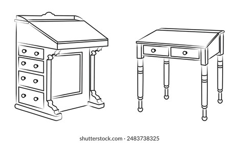 Tables outline, silhouette sketch, front view