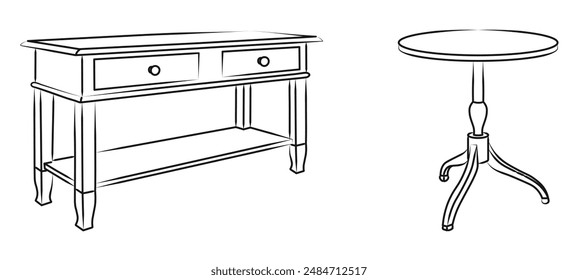 Esquema de tablas, boceto de silueta, vista frontal