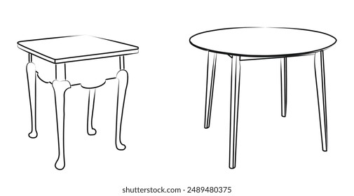 Esquema de tablas, boceto de silueta, vista frontal