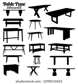 Tables silhouette vector illustration set.