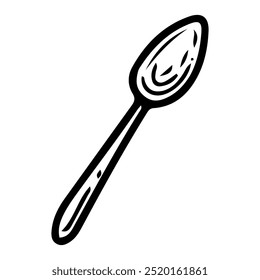 Cucharada dibujada a mano doodle. Cuchara de postre para comer comida dulce. Vajilla. Utensilios de cocina. Ajuste de la mesa de comedor. Vector boceto línea ilustración de arte.