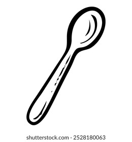 Cucharada dibujada a mano doodle. Cuchara de postre para comer comida dulce. Vajilla. Utensilios de cocina. Ajuste de la mesa de comedor. Vector boceto línea ilustración de arte.