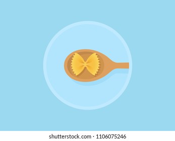 Tablespoon with italian pasta. Vector flat illustration. 