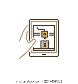 Tablet with 3D Printing App vector concept colored icon or logo element
