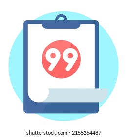 Tablet with 99 on red sircle, concept vector illustration. flat design vector eps10, simple and modern graphic element for app or web ui