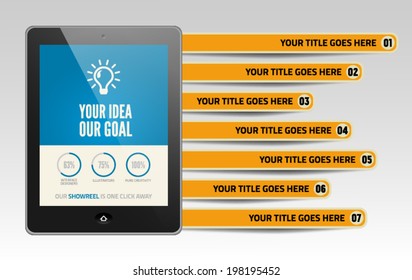 Tablet ad with variety of preferable options examples.