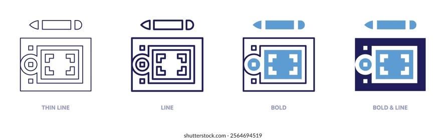 Tablet adapter icon in 4 different styles. Thin Line, Line, Bold, and Bold Line. Duotone style. Editable stroke.