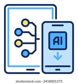 Tablet und AI Smartphone, Vektorgrafik des Konzepts Künstliche Intelligenz Symbol oder Design-Element