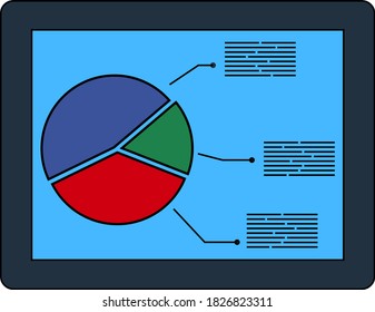 Tablet With Analytics Diagram Icon. Editable Outline With Color Fill Design. Vector Illustration.