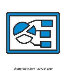 Tablet With Analytics Diagram Icon. Editable Bold Outline With Color Fill Design. Vector Illustration.