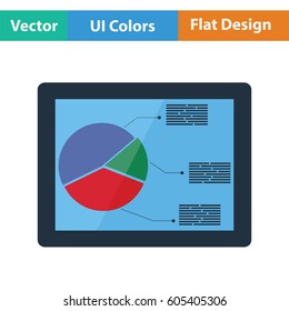 Tablet with analytics diagram icon. Flat design. Vector illustration.