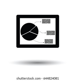 Tablet with analytics diagram icon. White background with shadow design. Vector illustration.
