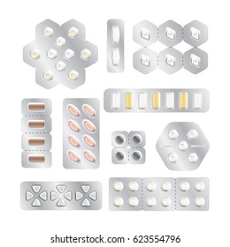 Tablet, antibiotic, vitamin, capsule. A realistic packaging for the medicine. Vector illustration.