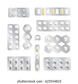 Tablet, antibiotic, vitamin, capsule. A realistic packaging for the medicine. Vector illustration.