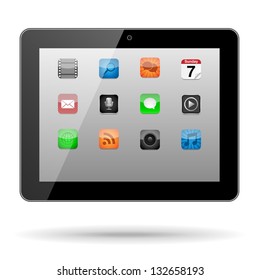 Tablet with App Icons - Vector tablet with app icons on its screen in a horizontal orientation.  Eps10 file with transparency.