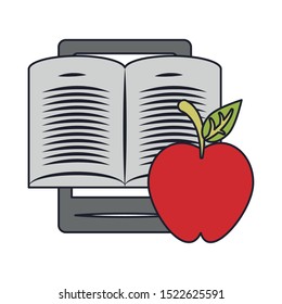 tablet and apple fruit over white background, vector illustration