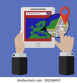 Tablet application for location and geo tagging vector concept