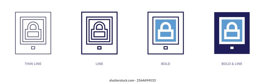 Tablet approaches icon in 4 different styles. Thin Line, Line, Bold, and Bold Line. Duotone style. Editable stroke.