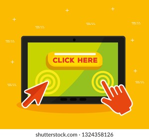 tablet with arrow and hand mouse cursor click
