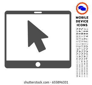 Tablet Arrow Pointer icon with smartphone pictogram pack. Vector illustration style is a flat iconic symbol, gray colors. Designed for web and software interfaces.
