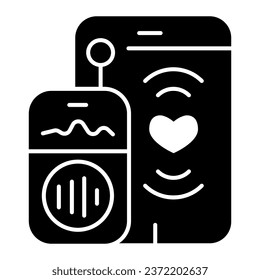 Tablet and Baby-radio solid icon. Baby nanny connected to the tablet glyph style pictogram on white background. Maternity devices signs for mobile concept and web design. Vector graphics
