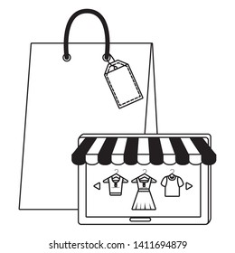 Tablet and bag icon design vector illustration