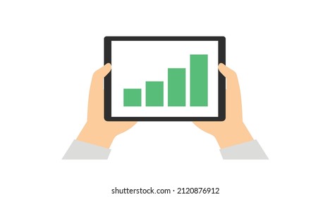 Tablet with bar graphs. Vector flat isolated editable illustration