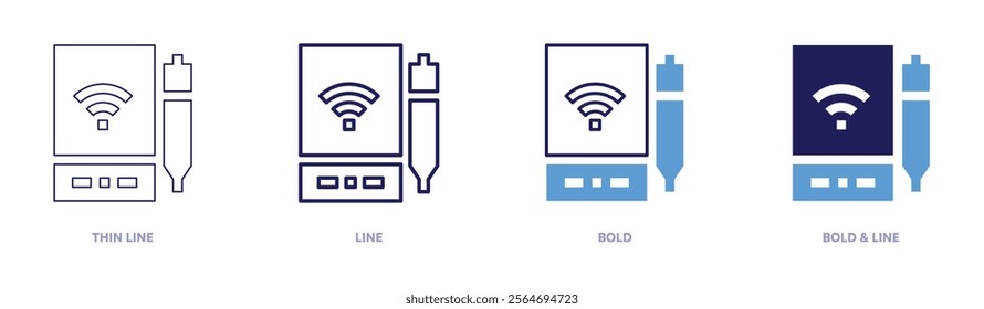Tablet behaviors icon in 4 different styles. Thin Line, Line, Bold, and Bold Line. Duotone style. Editable stroke.
