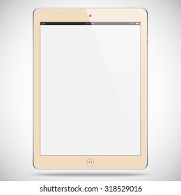 tablet beige color with blank touch screen and flare isolated on grey background. realistic and detailed device mockup. stock vector illustration