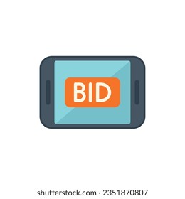 Tablet bid auction icon flat vector. Price sell. Finance process isolated