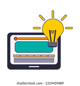 Tablet and big idea symbol blue lines