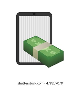 tablet and bills icon. Money financial and economy theme. Isolated design. Vector illustration