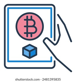 Tablet with Bitcoin vector Crypto Currency concept colored icon or symbol
