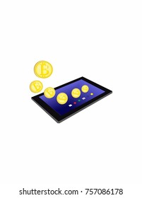  Tablet and bitcoin  white background