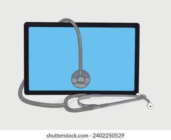 Tablet with blabk blue screen and stethoscope. Healthcare and medical concept. Vector illustration design