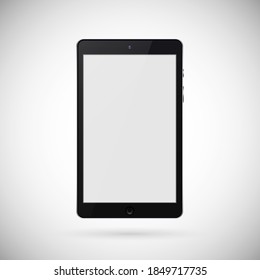 Tablet black color with blank touch screen and flare isolated on white background. realistic and detailed device mockup. stock vector illustration