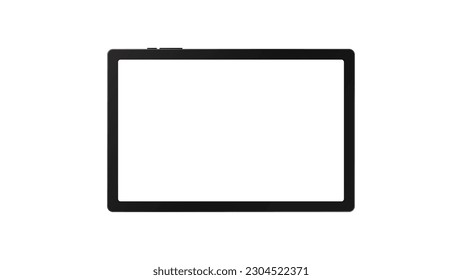 tablet black color with blank touch screen and flare isolated on white background. realistic and detailed device mockup. stock vector illustration